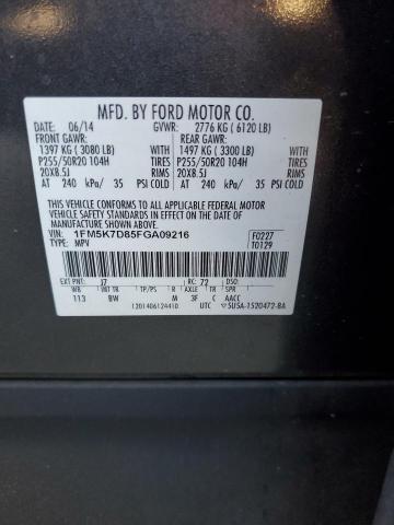 1FM5K7D85FGA09216 - 2015 FORD EXPLORER XLT ნაცრისფერი ფოტო 13