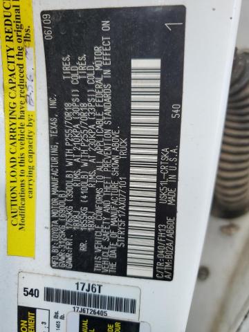 5TFRY5F17AX077101 - 2010 TOYOTA TUNDRA DOUBLE CAB SR5 WHITE photo 12