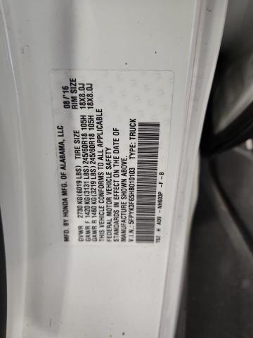 5FPYK3F65HB010103 - 2017 HONDA RIDGELINE RTL Beyaz fotoğraf 12