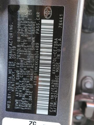 4T1B11HKXKU804489 - 2019 TOYOTA CAMRY L Сірий фото 13