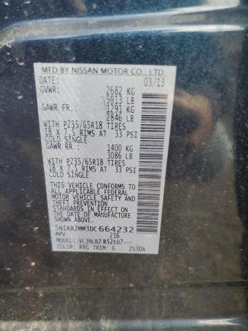 5N1AR2MM3DC664232 - 2013 NISSAN PATHFINDER S 蓝色 照片 13