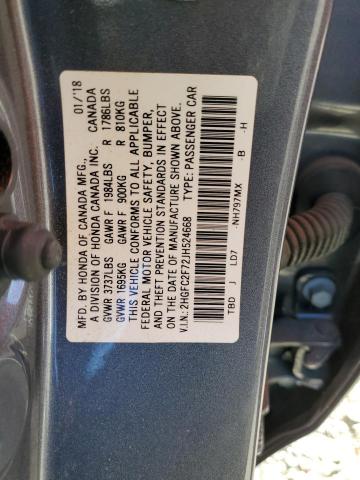 2HGFC2F72JH524668 - 2018 HONDA CIVIC EX Серый фото 12