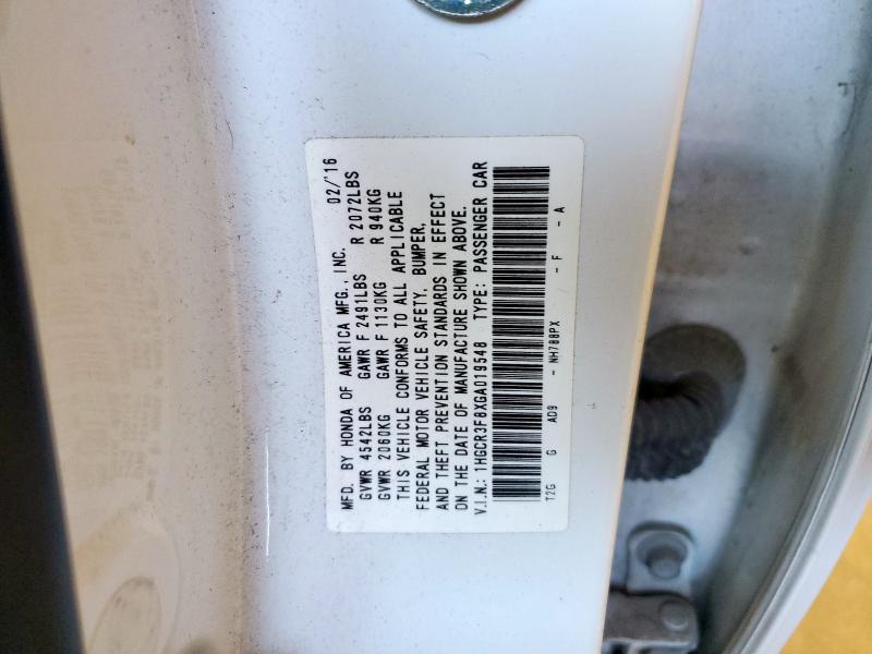 1HGCR3F8XGA019548 - 2016 HONDA ACCORD EXL WHITE photo 12