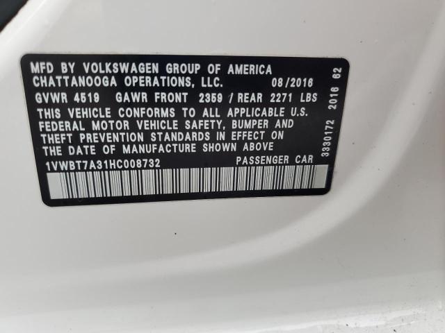 1VWBT7A31HC008732 - 2017 VOLKSWAGEN PASSAT SE 白色 照片 12