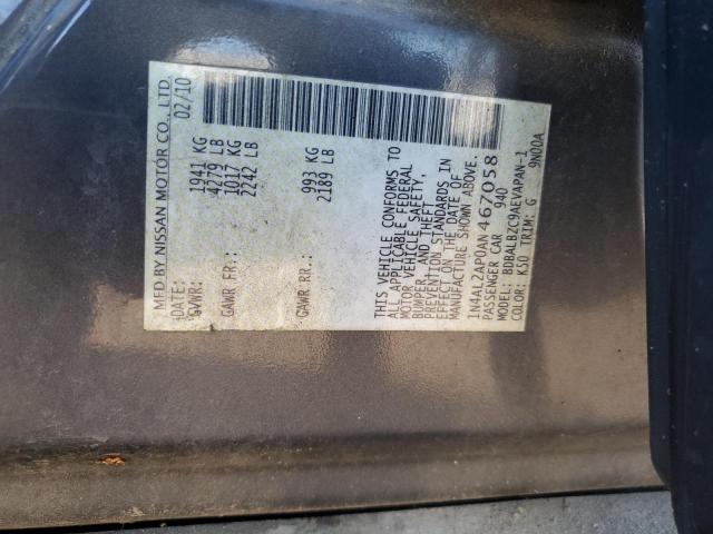 1N4AL2AP0AN467058 - 2010 NISSAN ALTIMA BASE CHARCOAL photo 12