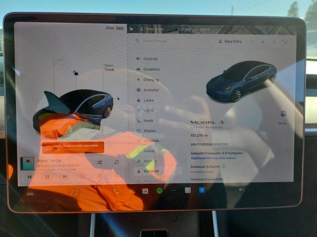 5YJ3E1EAXJF037100 - 2018 TESLA MODEL 3 Qara foto 9