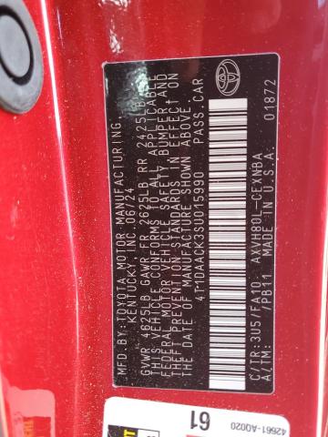 4T1DAACK3SU015990 - 2025 TOYOTA CAMRY XSE RED photo 12