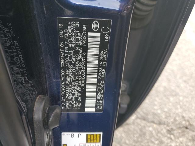 JTDKN3DU4D0353016 - 2013 TOYOTA PRIUS BLUE photo 12