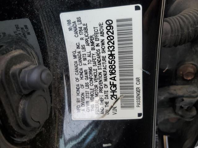 2HGFA16859H320290 - 2009 HONDA CIVIC EX BLACK photo 12