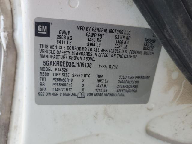 5GAKRCED3CJ108138 - 2012 BUICK ENCLAVE 白色 照片 14