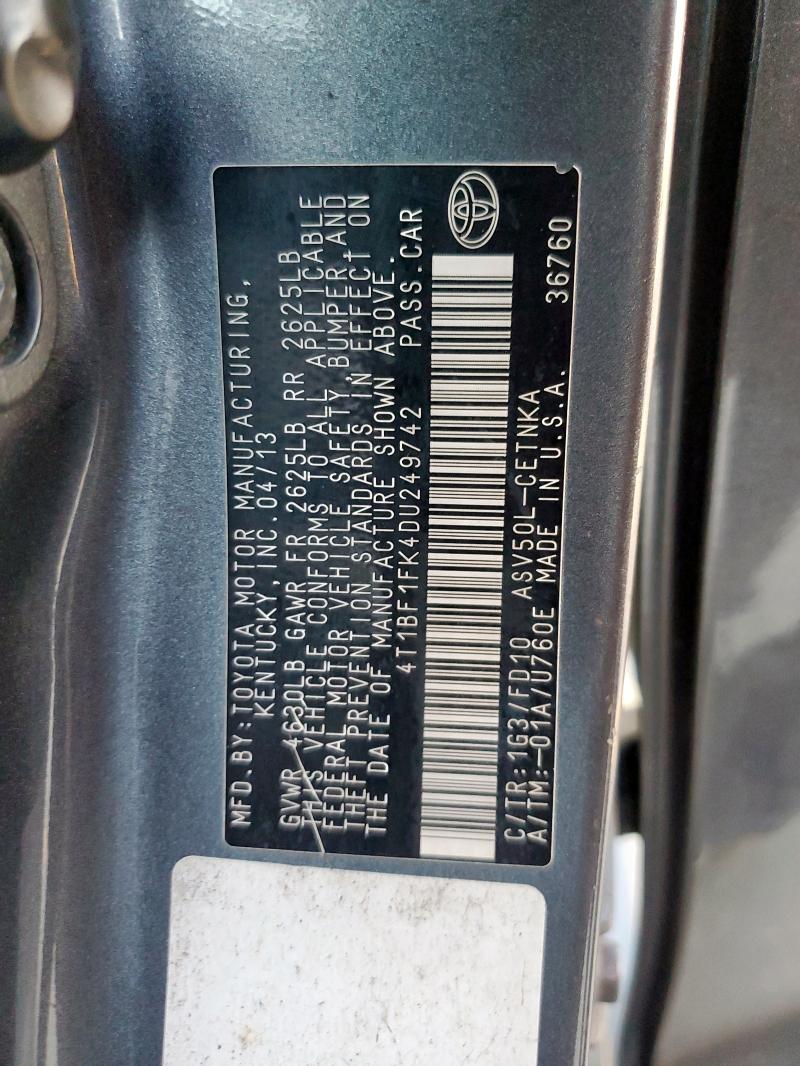 4T1BF1FK4DU249742 - 2013 TOYOTA CAMRY L 灰色 照片 12