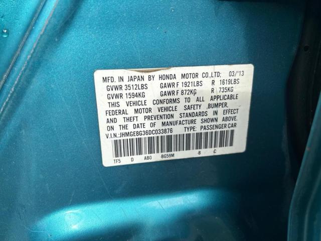 JHMGE8G36DC033876 - 2013 HONDA FIT BLUE photo 10