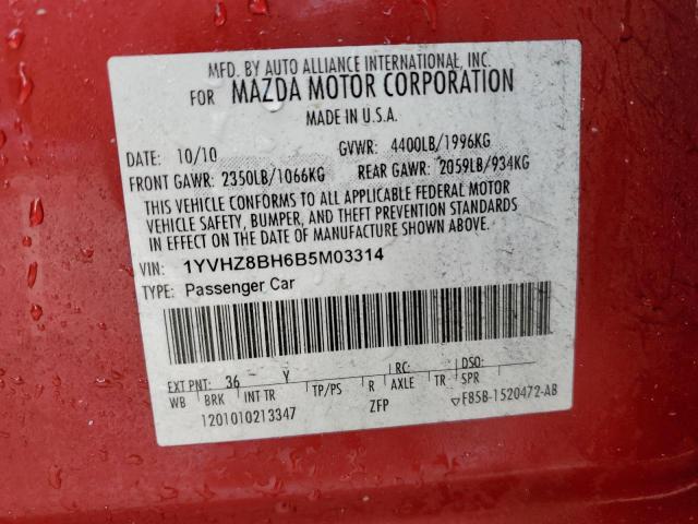 1YVHZ8BH6B5M03314 - 2011 MAZDA 6 I Բորդո լուսանկար 12