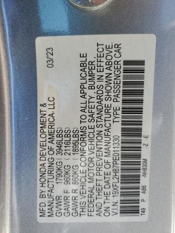 19XFL2H87PE011330 - 2023 HONDA CIVIC SPORT SILVER photo 12