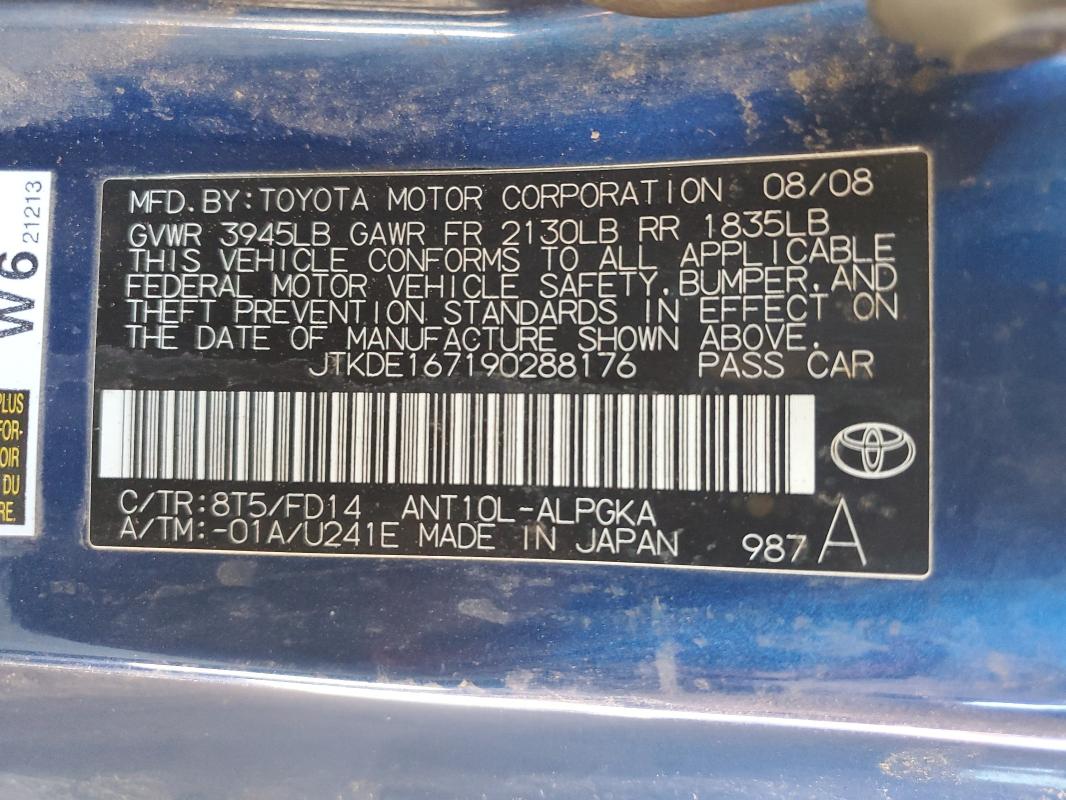 JTKDE167190288176 - 2009 TOYOTA SCION TC BLUE photo 12