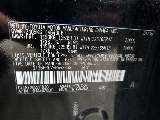 2T3BFREV4GW487385 - 2016 TOYOTA RAV4 LE BLACK photo 14