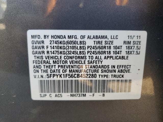 5FPYK1F56CB452280 - 2012 HONDA RIDGELINE RTL GRAY photo 12