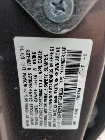 19XFB2F84FE049022 - 2015 HONDA CIVIC EX GRAY photo 12