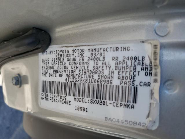 4T1BG22K81U068986 - 2001 TOYOTA CAMRY CE ვერცხლისფერი ფოტო 12