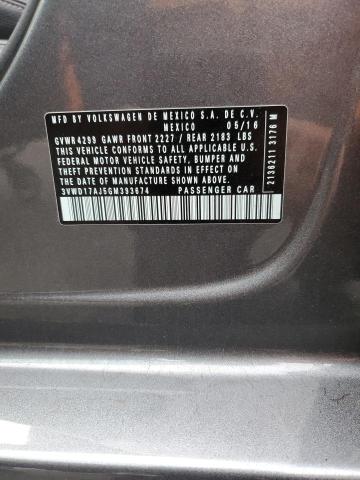 3VWD17AJ5GM393674 - 2016 VOLKSWAGEN JETTA SPORT GRAY photo 12