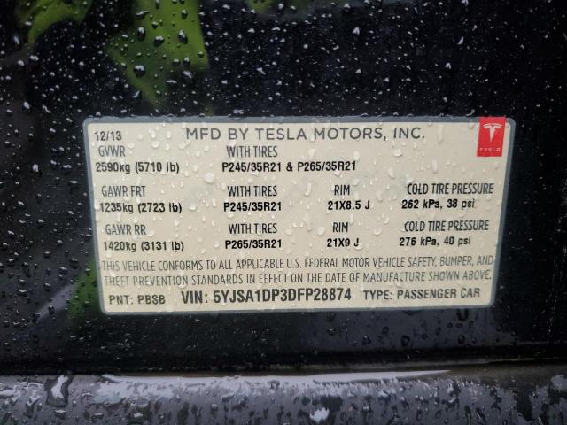 5YJSA1DP3DFP28874 - 2013 TESLA MODEL S Siyah fotoğraf 12