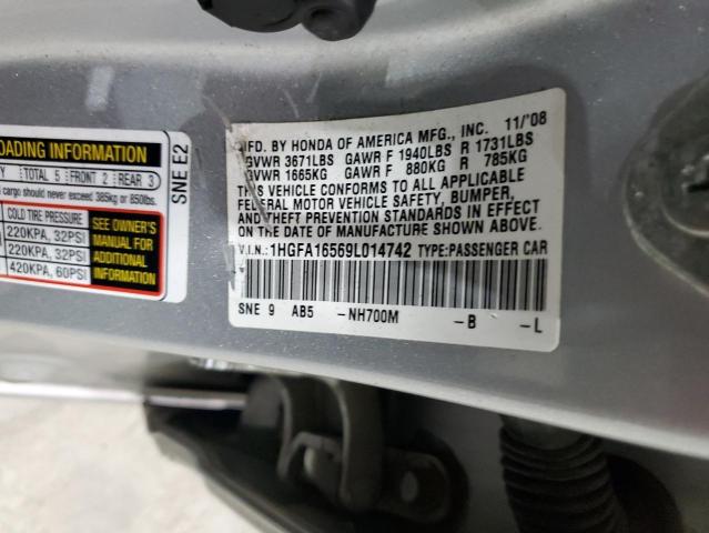 1HGFA16569L014742 - 2009 HONDA CIVIC LX 银色 照片 12