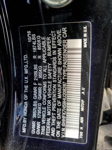 SHHFK7H59HU208287 - 2017 HONDA CIVIC EX BLACK photo 12