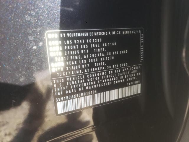 3VV1B7AX9JM016104 - 2018 VOLKSWAGEN TIGUAN S Чорний фото 14
