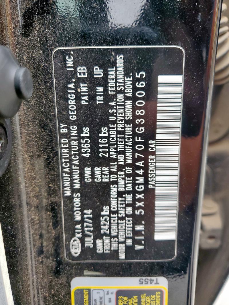 5XXGM4A70FG380065 - 2015 KIA OPTIMA LX BLACK photo 12