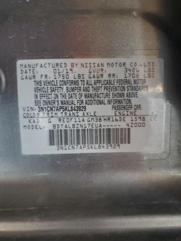 3N1CN7AP5KL843929 - 2019 NISSAN VERSA S Boz foto 13