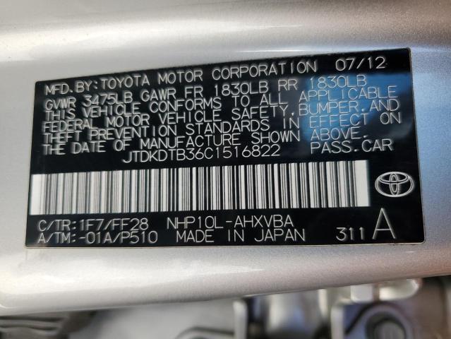 JTDKDTB36C1516822 - 2012 TOYOTA PRIUS C Күміс фото 12