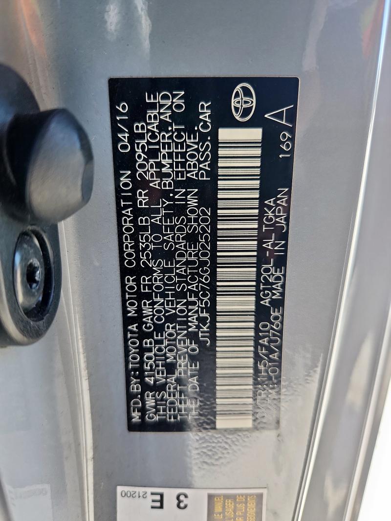 JTKJF5C76GJ025202 - 2016 TOYOTA SCION TC 灰色 照片 12