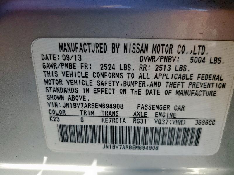 JN1BV7AR8EM694908 - 2014 INFINITI Q50 BASE Plata foto 12