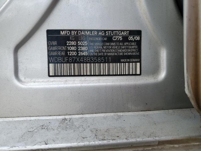 WDBUF87X48B358511 - 2008 MERCEDES-BENZ E 350 4MATIC SILVER photo 12