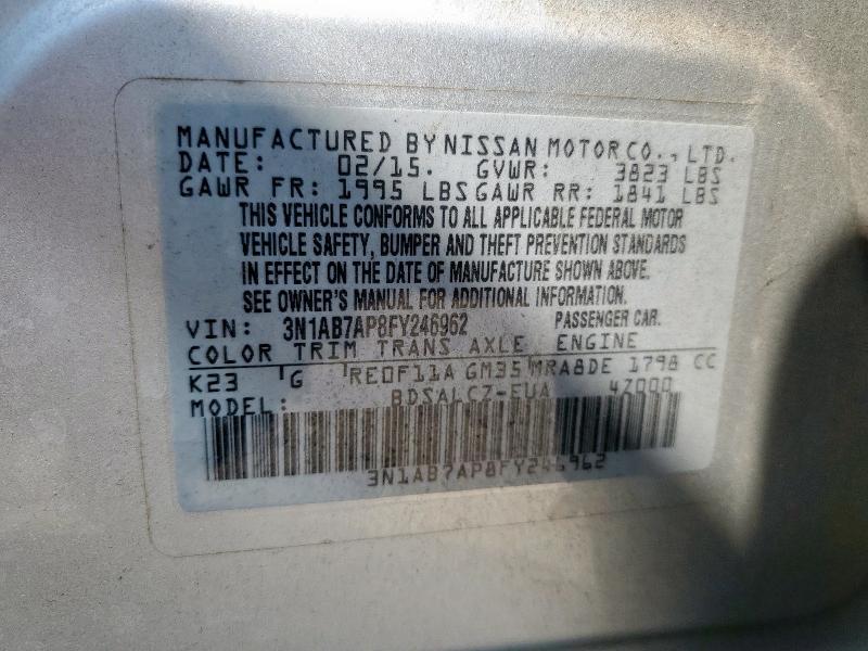 3N1AB7AP8FY246962 - 2015 NISSAN SENTRA S SILVER photo 12