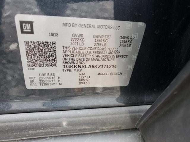 1GKKNSLA6KZ171204 - 2019 GMC ACADIA SLE ნაცრისფერი ფოტო 14