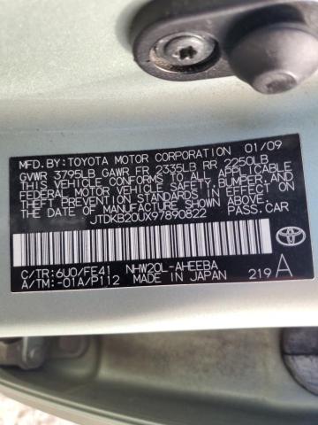 JTDKB20UX97890822 - 2009 TOYOTA PRIUS 绿色 照片 12