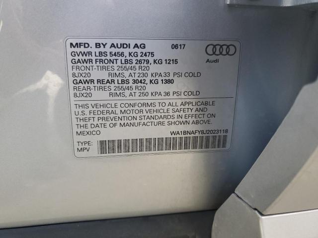 WA1BNAFY8J2023118 - 2018 AUDI Q5 PREMIUM PLUS SILVER photo 14