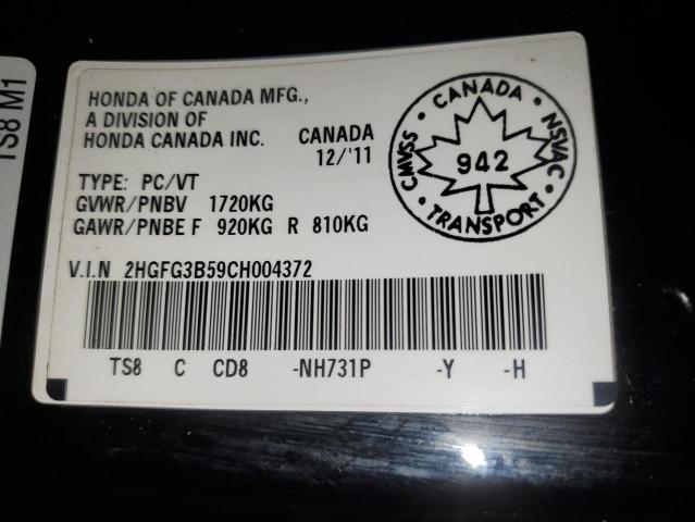 2HGFG3B59CH004372 - 2012 HONDA CIVIC LX BLACK photo 12