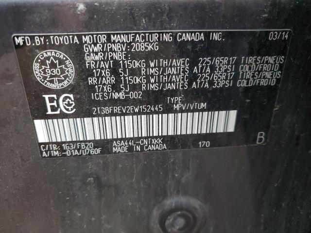 2T3BFREV2EW152445 - 2014 TOYOTA RAV4 LE 灰色 照片 12