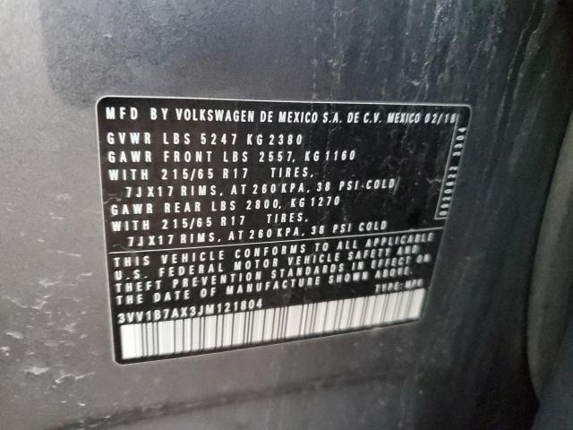3VV1B7AX3JM121804 - 2018 VOLKSWAGEN TIGUAN S GRAY photo 14