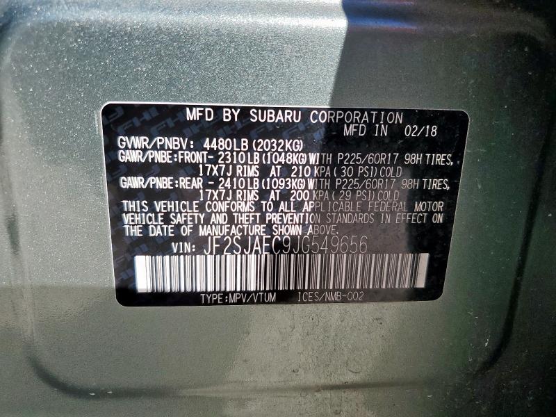 JF2SJAEC9JG549656 - 2018 SUBARU FORESTER 2.5I PREMIUM Зелений фото 13