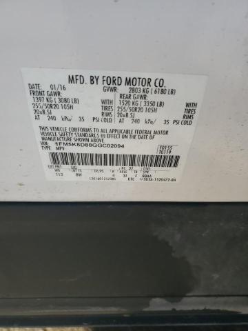 1FM5K8D88GGC02094 - 2016 FORD EXPLORER XLT WHITE photo 14