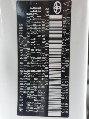 5YFBURHEXKP917103 - 2019 TOYOTA COROLLA L 白色 照片 12