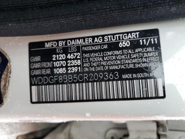 WDDGF8BB5CR209363 - 2012 MERCEDES-BENZ C 300 4MATIC WHITE photo 12