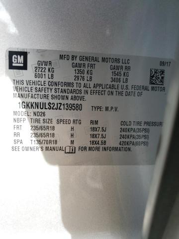1GKKNULS2JZ139580 - 2018 GMC ACADIA SLT-1 Gümüş foto 12
