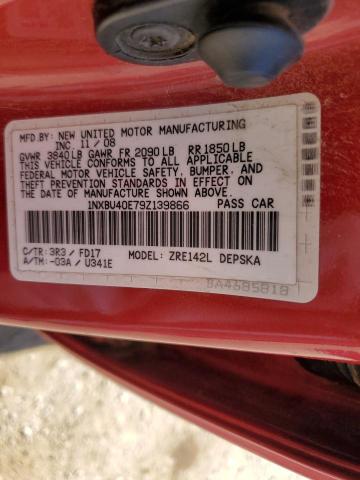 1NXBU40E79Z139866 - 2009 TOYOTA COROLLA BASE Կարմիր լուսանկար 13
