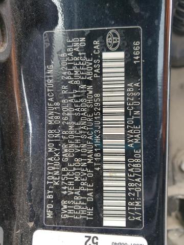 4T1B11HK3JU152958 - 2018 TOYOTA CAMRY L BLACK photo 12