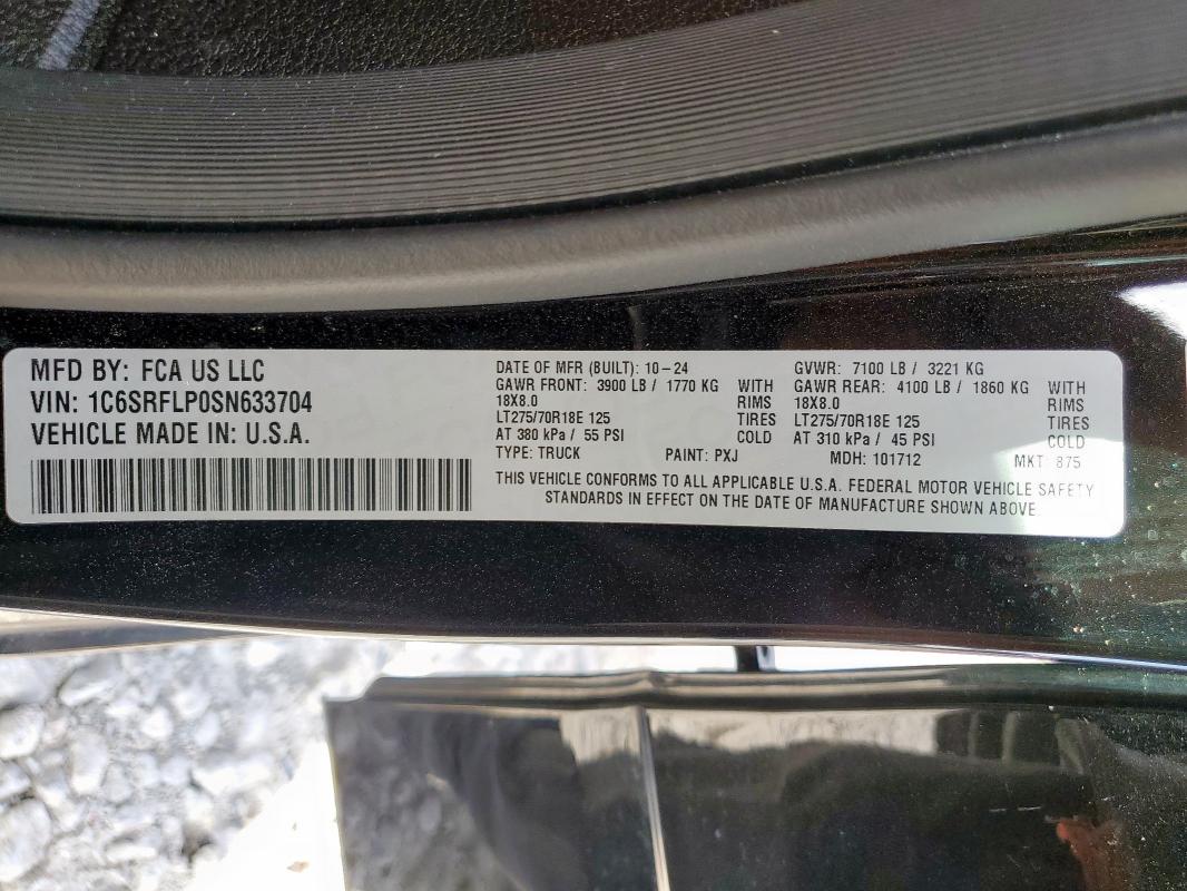 1C6SRFLP0SN633704 - 2025 RAM 1500 REBEL BLACK photo 12