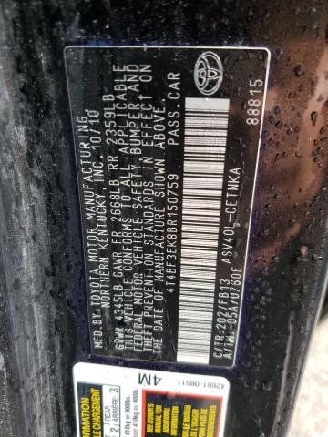4T4BF3EK8BR150759 - 2011 TOYOTA CAMRY BASE BLACK photo 13